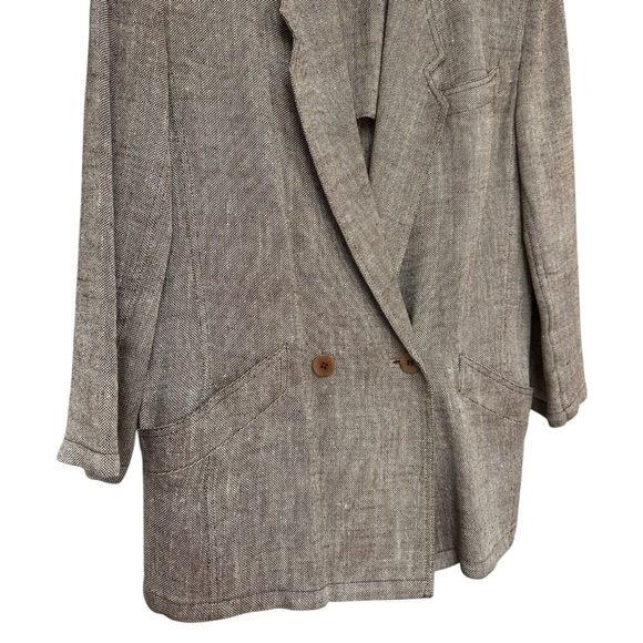 Vtg Louis Feraud Oversized Woven Blazer Jacket Size 10 Neutral Tan Linen Blend - Picture 3 of 7